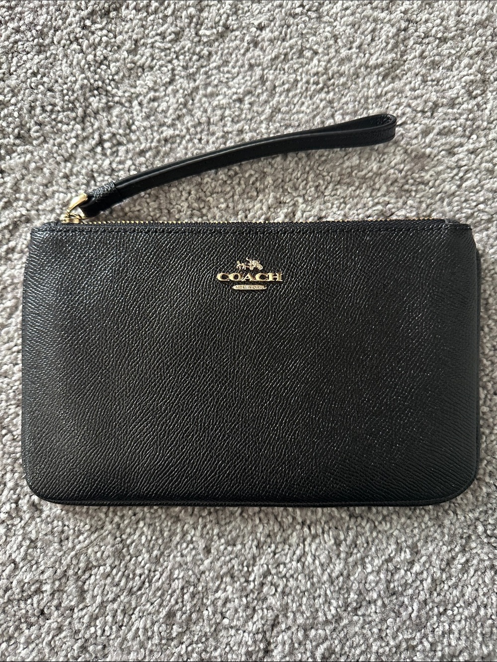 Coach Black Leather Wristlet with Gold Hardware